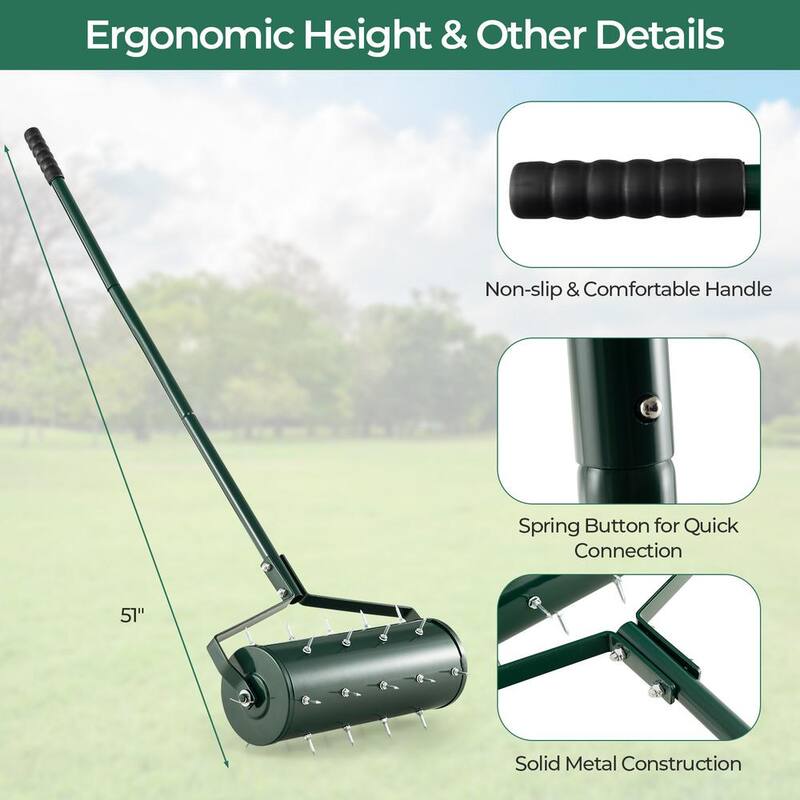 ANGELES HOME 18 in. Manual Lawn Aerator with Detachable Handle and Tine Spikes - 41GT8CK29GN