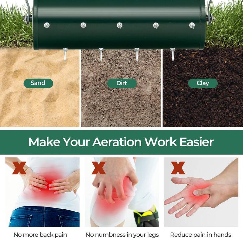 ANGELES HOME 18 in. Manual Lawn Aerator with Detachable Handle and Tine Spikes - 41GT8CK29GN
