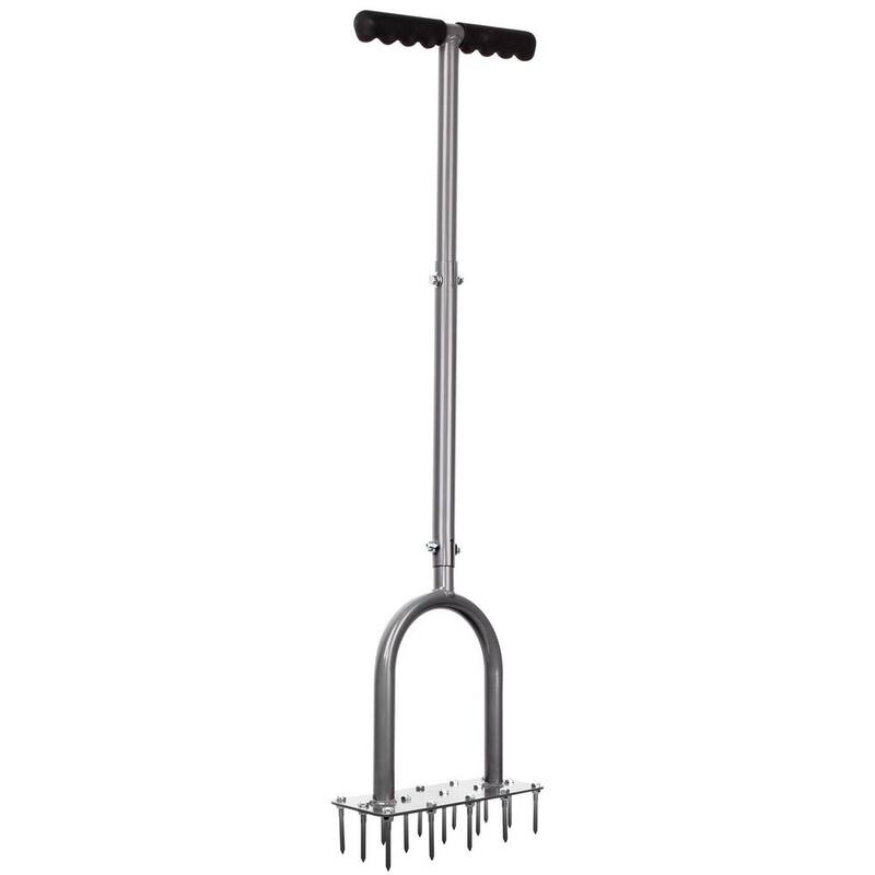 WaLensee 15 Iron Spikes Lawn Aerator Metal Manual Dethatching Soil Aerating Lawn T-Handle Grass Aerator Tools for Yard and Lawn - GT-LCA006-A