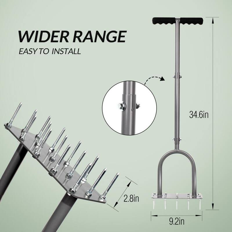 WaLensee 15 Iron Spikes Lawn Aerator Metal Manual Dethatching Soil Aerating Lawn T-Handle Grass Aerator Tools for Yard and Lawn - GT-LCA006-A