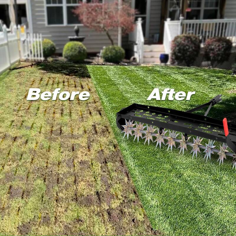 Unbranded 40 in. Tow Behind Spike Aerator with Galvanized Steel Tines, Outdoor Durable Lawn Aerator Soil Penetrator Spikes Tractor - LTA-003A-HD
