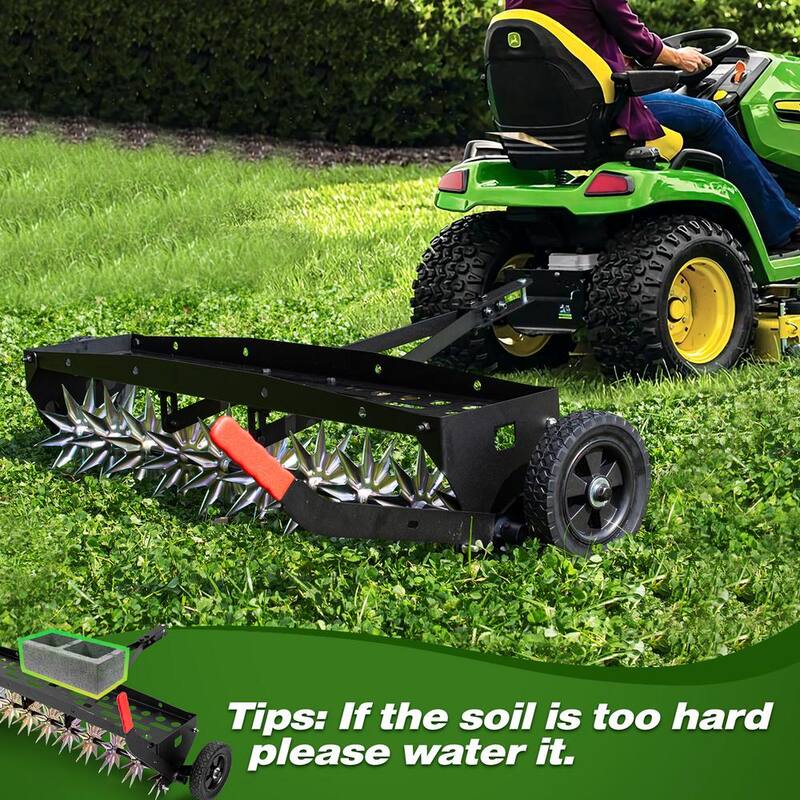Unbranded 40 in. Tow Behind Spike Aerator with Galvanized Steel Tines, Outdoor Durable Lawn Aerator Soil Penetrator Spikes Tractor - LTA-003A-HD