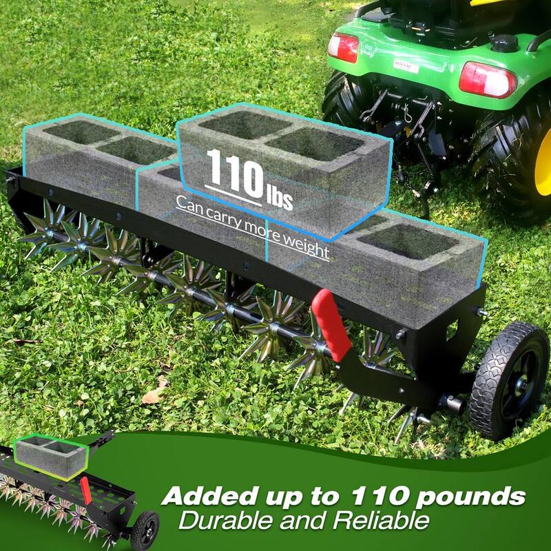 Unbranded 40 in. Tow Behind Spike Aerator with Galvanized Steel Tines, Outdoor Durable Lawn Aerator Soil Penetrator Spikes Tractor - LTA-003A-HD