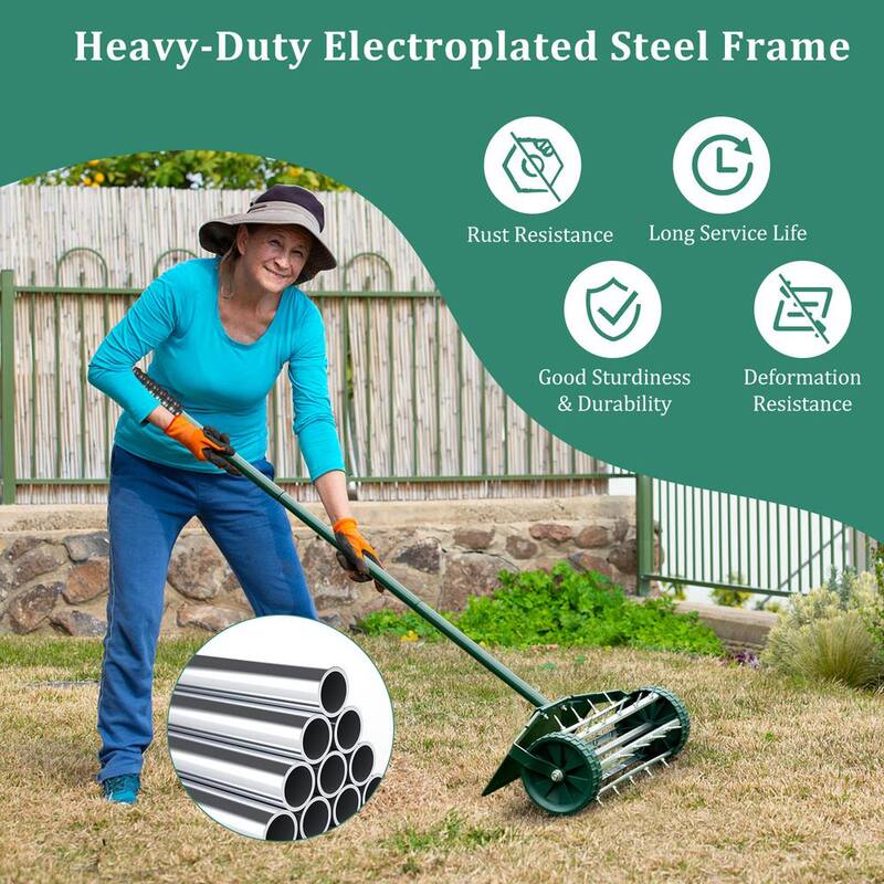 ANGELES HOME 18 in. Heavy Duty Rolling Spike Lawn Aerator with Splash-Proof Fender for Garden - 8CK6-3425GT