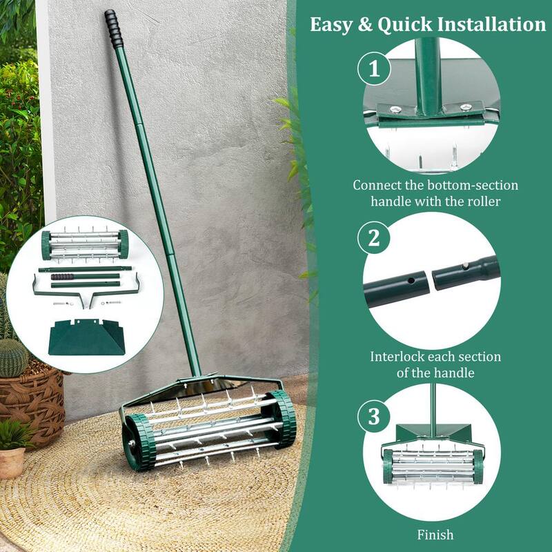 ANGELES HOME 18 in. Heavy Duty Rolling Spike Lawn Aerator with Splash-Proof Fender for Garden - 8CK6-3425GT