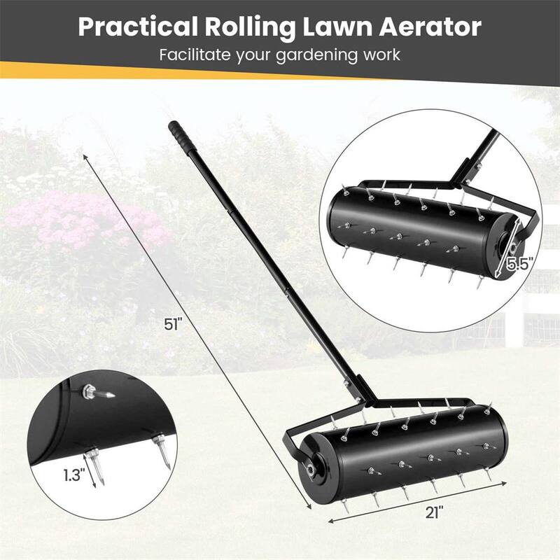Costway 21 in. Manual Lawn 36-Tine Spike Aerator Grass Aeration Tool Filled with Sand or Stone in Black - HCST02955