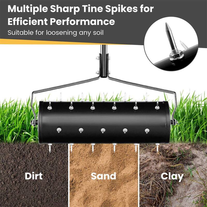 Costway 21 in. Manual Lawn 36-Tine Spike Aerator Grass Aeration Tool Filled with Sand or Stone in Black - HCST02955