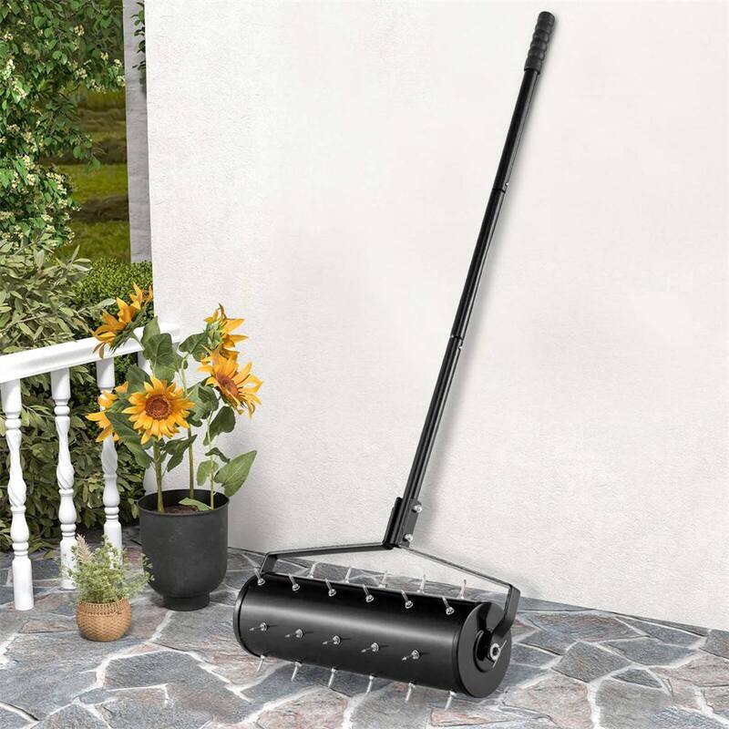 Costway 21 in. Manual Lawn 36-Tine Spike Aerator Grass Aeration Tool Filled with Sand or Stone in Black - HCST02955