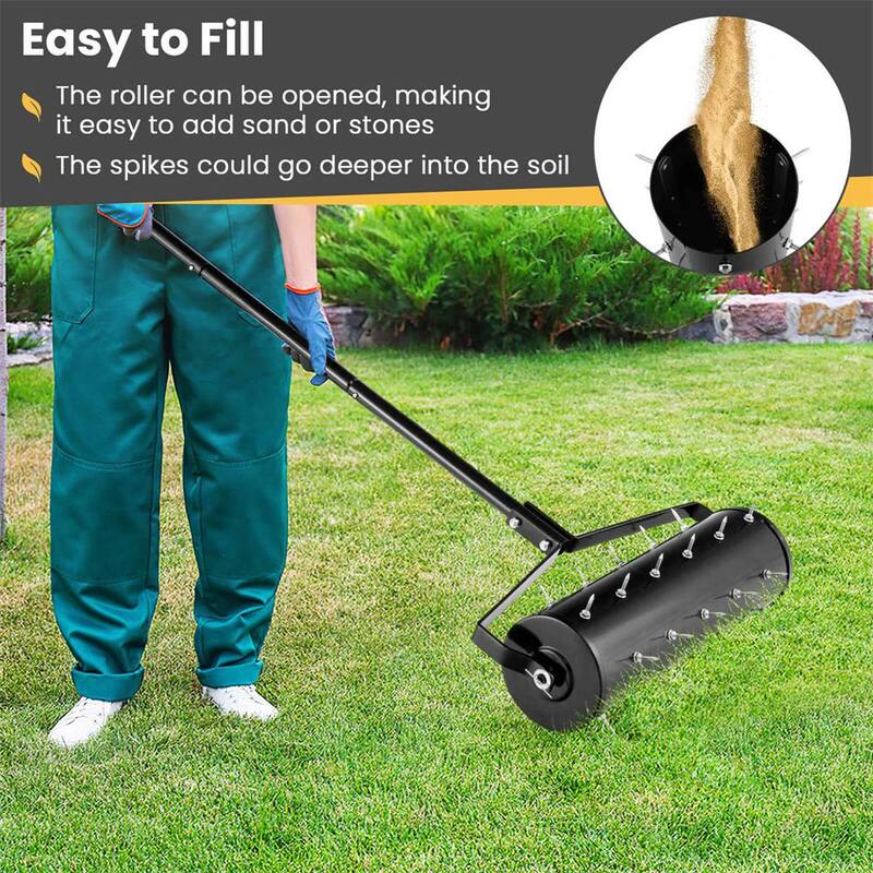 Costway 21 in. Manual Lawn 36-Tine Spike Aerator Grass Aeration Tool Filled with Sand or Stone in Black - HCST02955