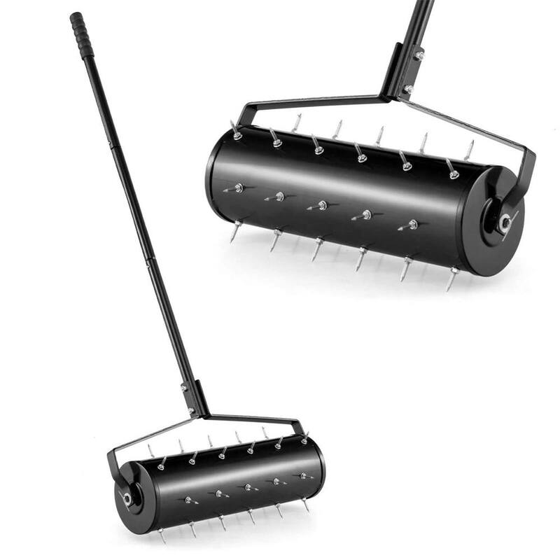 Costway 21 in. Manual Lawn 36-Tine Spike Aerator Grass Aeration Tool Filled with Sand or Stone in Black - HCST02955