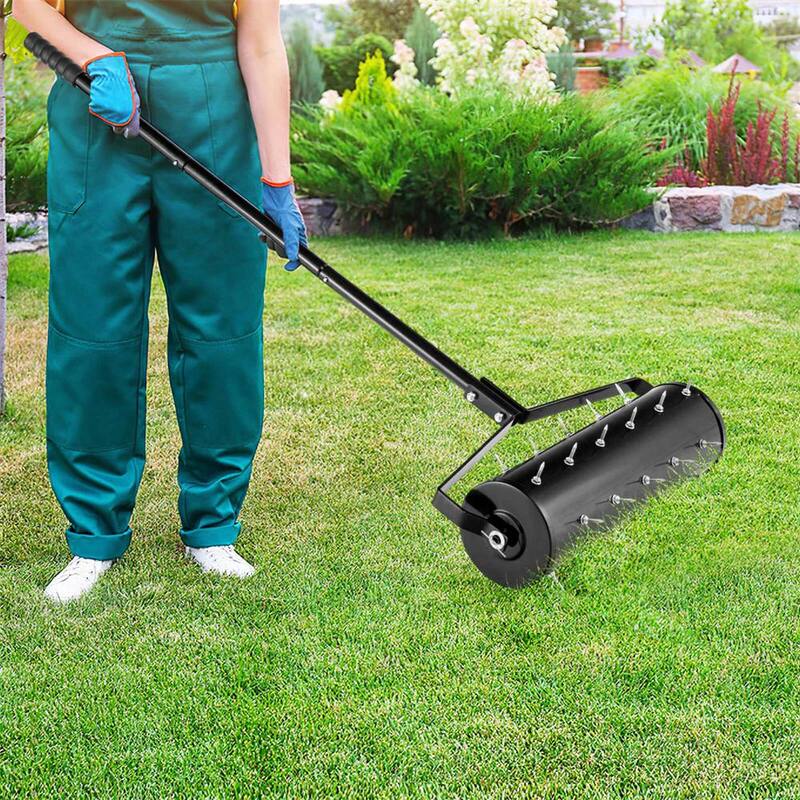 Costway 21 in. Manual Lawn 36-Tine Spike Aerator Grass Aeration Tool Filled with Sand or Stone in Black - HCST02955