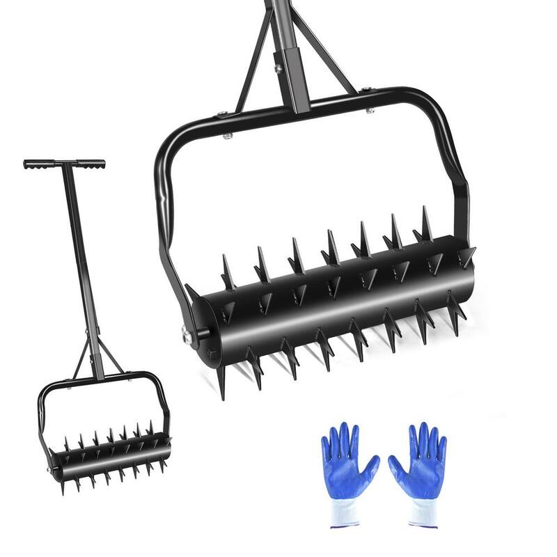 SEEUTEK 18 in. Rolling Lawn Aerator with Soil Penetrator Spikes and Handle Manual Aerator Lawn Tool for Garden Yard - BZ-1495