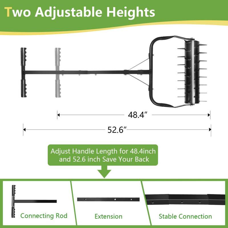 SEEUTEK 18 in. Rolling Lawn Aerator with Soil Penetrator Spikes and Handle Manual Aerator Lawn Tool for Garden Yard - BZ-1495