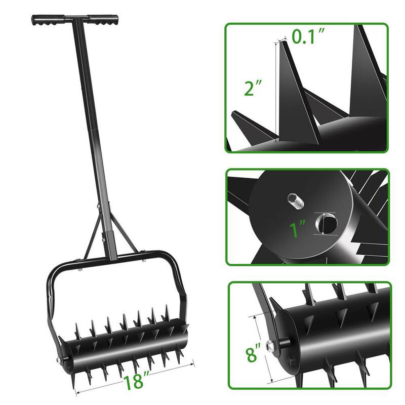SEEUTEK 18 in. Rolling Lawn Aerator with Soil Penetrator Spikes and Handle Manual Aerator Lawn Tool for Garden Yard - BZ-1495