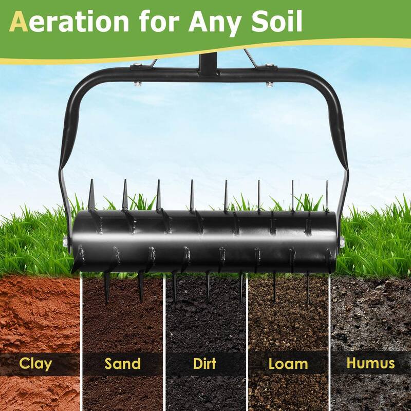 SEEUTEK 18 in. Rolling Lawn Aerator with Soil Penetrator Spikes and Handle Manual Aerator Lawn Tool for Garden Yard - BZ-1495