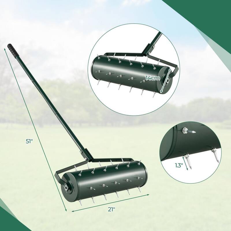 WELLFOR 21 in. Manual Garden Rolling Lawn Aerator Filled with Sand or Stone - TBG4130GN