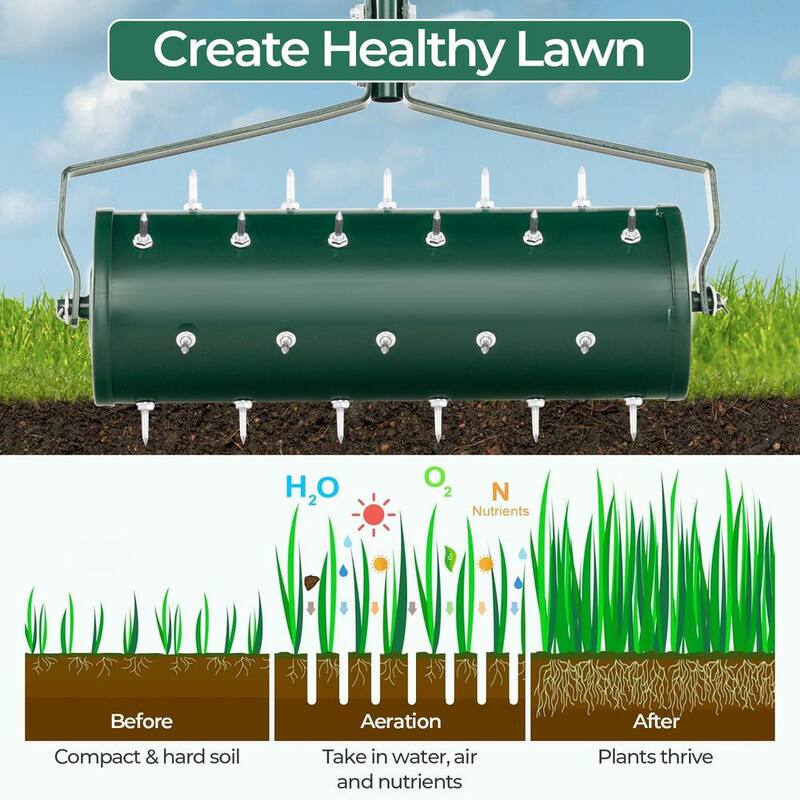 WELLFOR 21 in. Manual Garden Rolling Lawn Aerator Filled with Sand or Stone - TBG4130GN