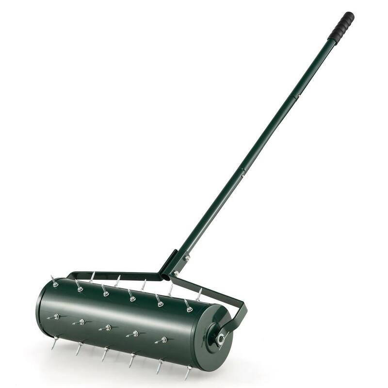 WELLFOR 21 in. Manual Garden Rolling Lawn Aerator Filled with Sand or Stone - TBG4130GN