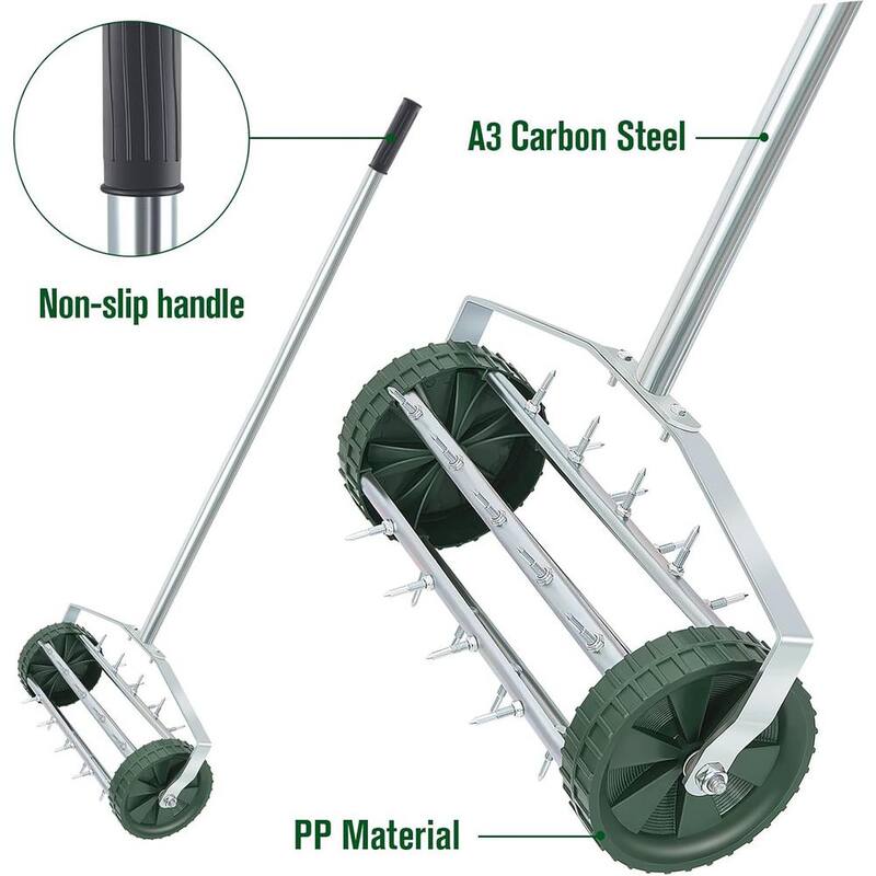 ATENGNES 18 in. Heavy-Duty Rolling Lawn Aerator Garden Tool - YD240146