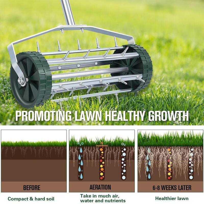 ATENGNES 18 in. Heavy-Duty Rolling Lawn Aerator Garden Tool - YD240146