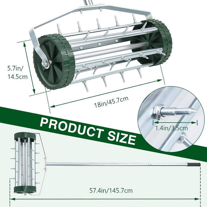 ATENGNES 18 in. Heavy-Duty Rolling Lawn Aerator Garden Tool - YD240146