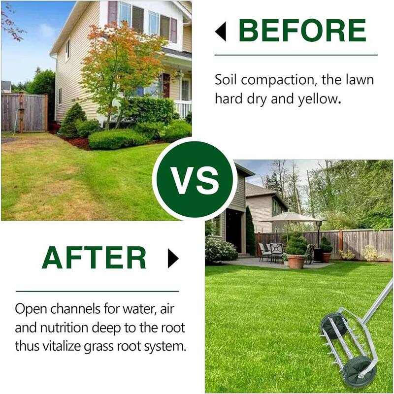 ATENGNES 18 in. Heavy-Duty Rolling Lawn Aerator Garden Tool - YD240146