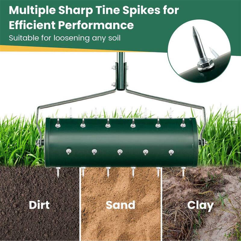 Costway 21 in. Manual Lawn 36-Tine Spike Aerator Rolling Push Grass Aeration Tool with Handle in Green - HCST00950