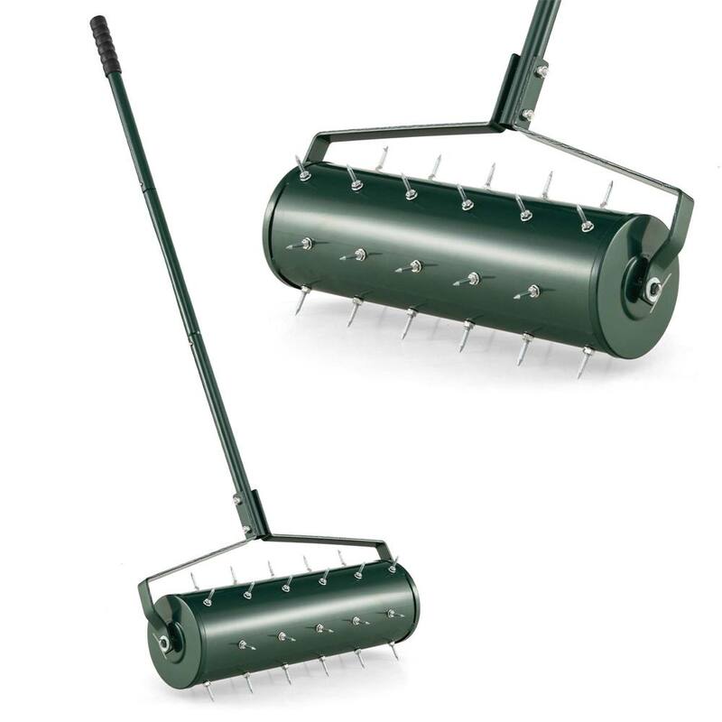 Costway 21 in. Manual Lawn 36-Tine Spike Aerator Rolling Push Grass Aeration Tool with Handle in Green - HCST00950
