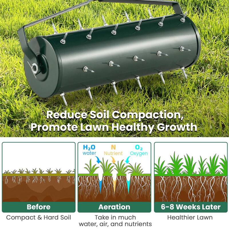 Costway 21 in. Manual Lawn 36-Tine Spike Aerator Rolling Push Grass Aeration Tool with Handle in Green - HCST00950
