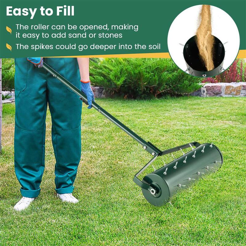 Costway 21 in. Manual Lawn 36-Tine Spike Aerator Rolling Push Grass Aeration Tool with Handle in Green - HCST00950