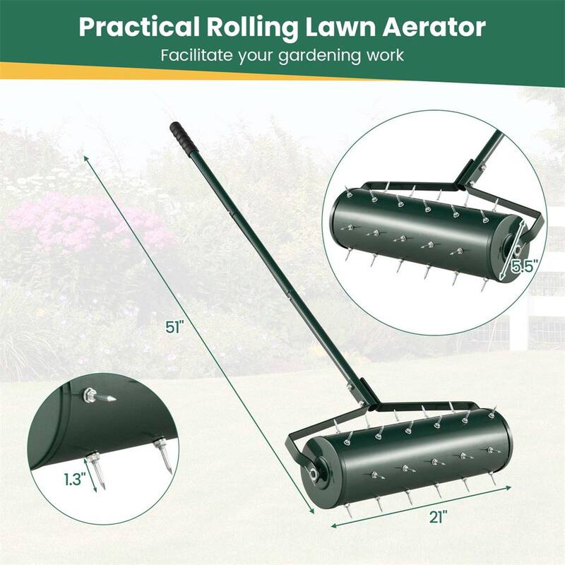 Costway 21 in. Manual Lawn 36-Tine Spike Aerator Rolling Push Grass Aeration Tool with Handle in Green - HCST00950