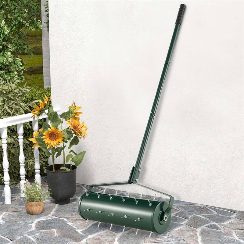 Costway 21 in. Manual Lawn 36-Tine Spike Aerator Rolling Push Grass Aeration Tool with Handle in Green - HCST00950
