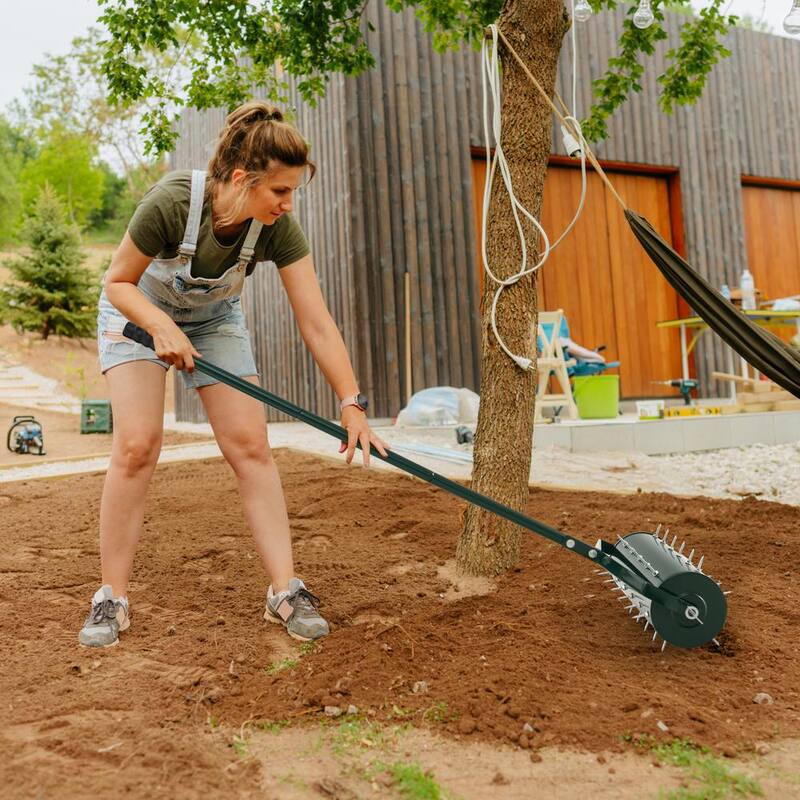 FORCLOVER 21 in. Manual Lawn Aerator with Detachable Handle Filled with Sand or Stone - HYM-4130GN