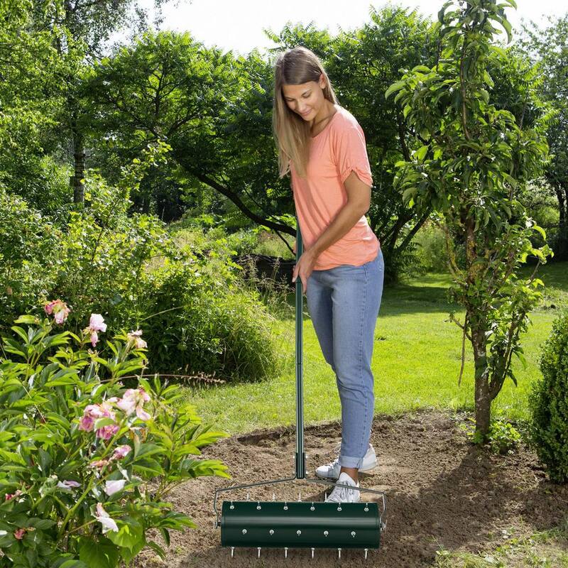 FORCLOVER 21 in. Manual Lawn Aerator with Detachable Handle Filled with Sand or Stone - HYM-4130GN