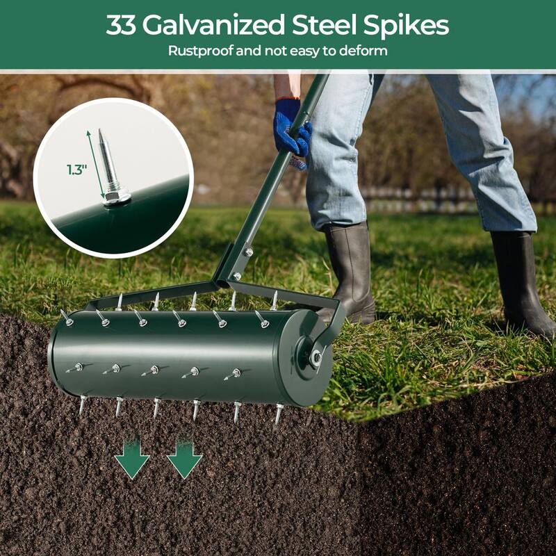 FORCLOVER 21 in. Manual Lawn Aerator with Detachable Handle Filled with Sand or Stone - HYM-4130GN