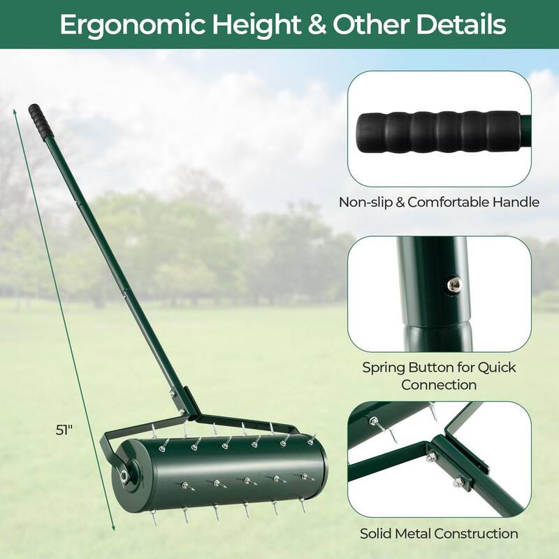 FORCLOVER 21 in. Manual Lawn Aerator with Detachable Handle Filled with Sand or Stone - HYM-4130GN