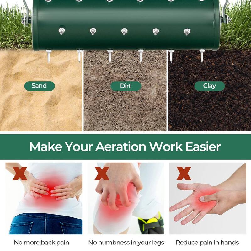 FORCLOVER 21 in. Manual Lawn Aerator with Detachable Handle Filled with Sand or Stone - HYM-4130GN