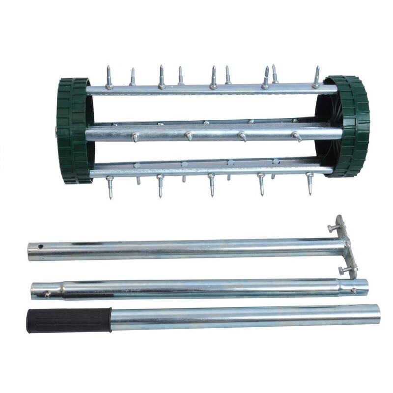 Tunearary 16 in. Heavy-Duty Rolling Push Tine Spike Soil Lawn Aerator for Garden with 3-Piece Steel Handle - W227PYX833-xh
