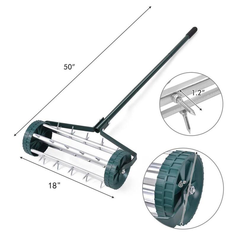 Unbranded 18 in. Green Rolling Lawn Aerator with Anti-slip Handle and Rotary Push Tine - GO-Y-2980