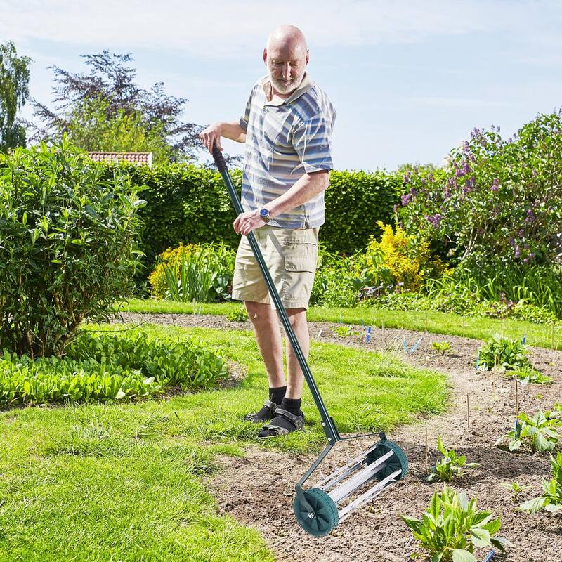 Unbranded 18 in. Green Rolling Lawn Aerator with Anti-slip Handle and Rotary Push Tine - GO-Y-2980