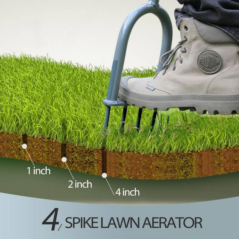 WaLensee 4-Tines Lawn Coring Aerator Manual Grass Dethatching Turf Plug Core Aerating Tool - GT-LCA002-B-D28