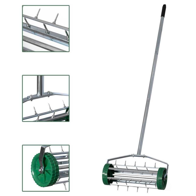 Gardenised Rolling Spike Lawn Aerator with Sturdy Steel Handle and Sharp Metal Tines to Promote Thick, Deep, and Healthy Grass - QI004663