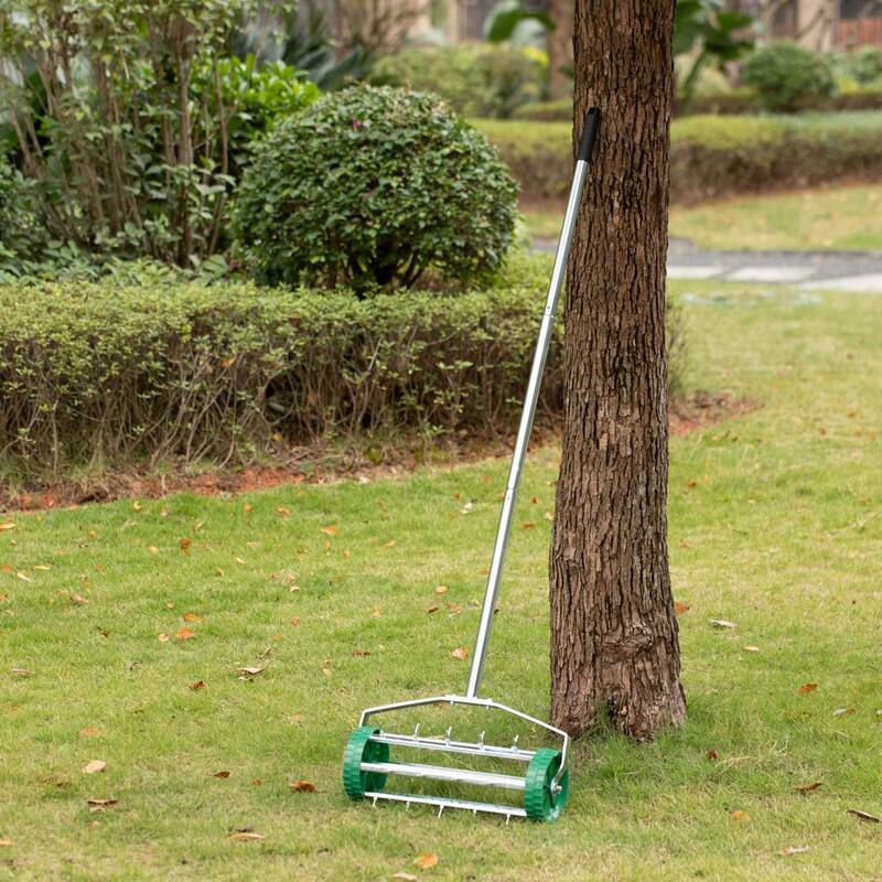 Gardenised Rolling Spike Lawn Aerator with Sturdy Steel Handle and Sharp Metal Tines to Promote Thick, Deep, and Healthy Grass - QI004663