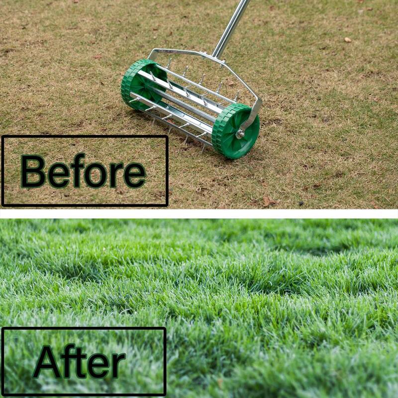 Gardenised Rolling Spike Lawn Aerator with Sturdy Steel Handle and Sharp Metal Tines to Promote Thick, Deep, and Healthy Grass - QI004663
