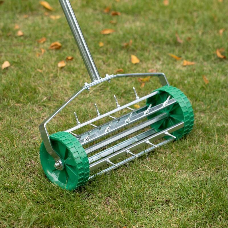 Gardenised Rolling Spike Lawn Aerator with Sturdy Steel Handle and Sharp Metal Tines to Promote Thick, Deep, and Healthy Grass - QI004663