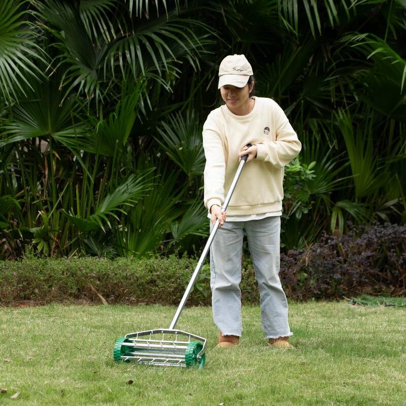 Gardenised Rolling Spike Lawn Aerator with Sturdy Steel Handle and Sharp Metal Tines to Promote Thick, Deep, and Healthy Grass - QI004663