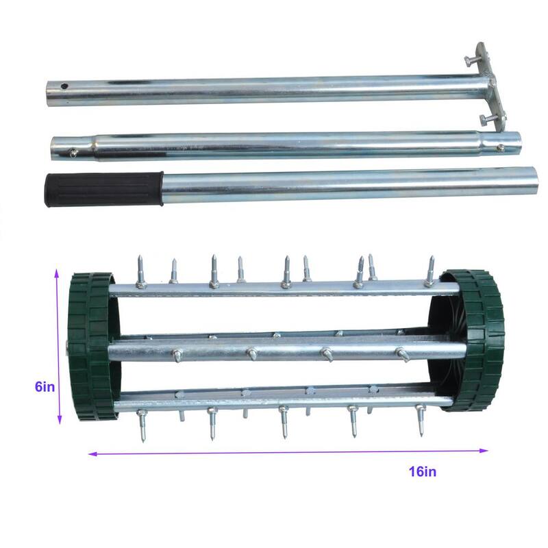 ITOPFOX 1.4 in. Rolling Spike Varius Tine Aerator Garden Yard Rotary Push with 3-Piece Long Steel Handle - H2SA05-2OT035