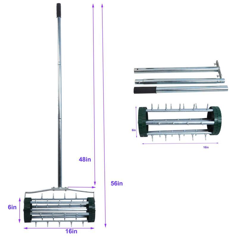 ITOPFOX 1.4 in. Rolling Spike Varius Tine Aerator Garden Yard Rotary Push with 3-Piece Long Steel Handle - H2SA05-2OT035