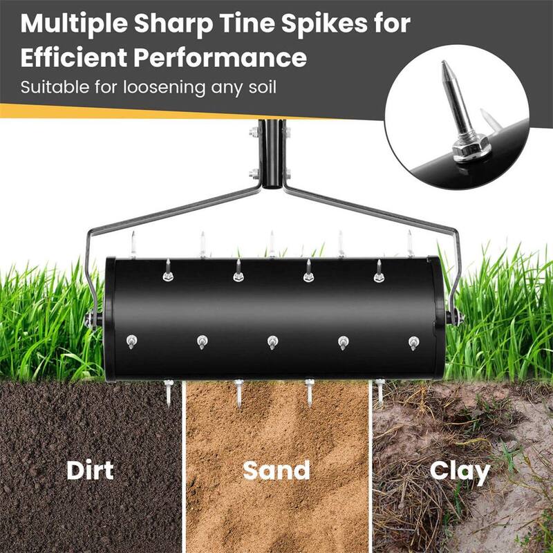 Costway 18 in. Manual Lawn 30-Tine Spike Aerator Rolling Push Grass Filled with Sand or Stone Aeration Tool in Black - HCST02954