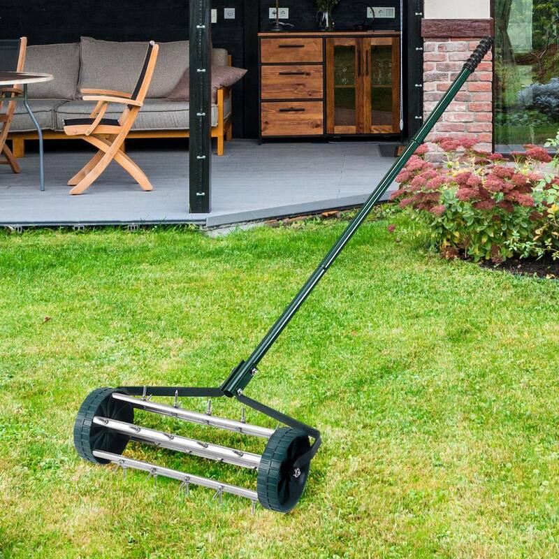ANGELES HOME 18 in. Garden Heavy-Duty Rotary Push Tine for Soil Aeration - GT8CK-8029